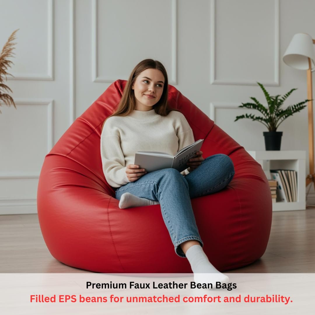 4XL Faux Premium Leather Bean Bag Teardrop, Filled with Beans(Navy Blue) - Capacity: Upto 6 Ft Height, 120 Kg Weight, Bean Bags for Living Room, Balcony & Outdoor Use