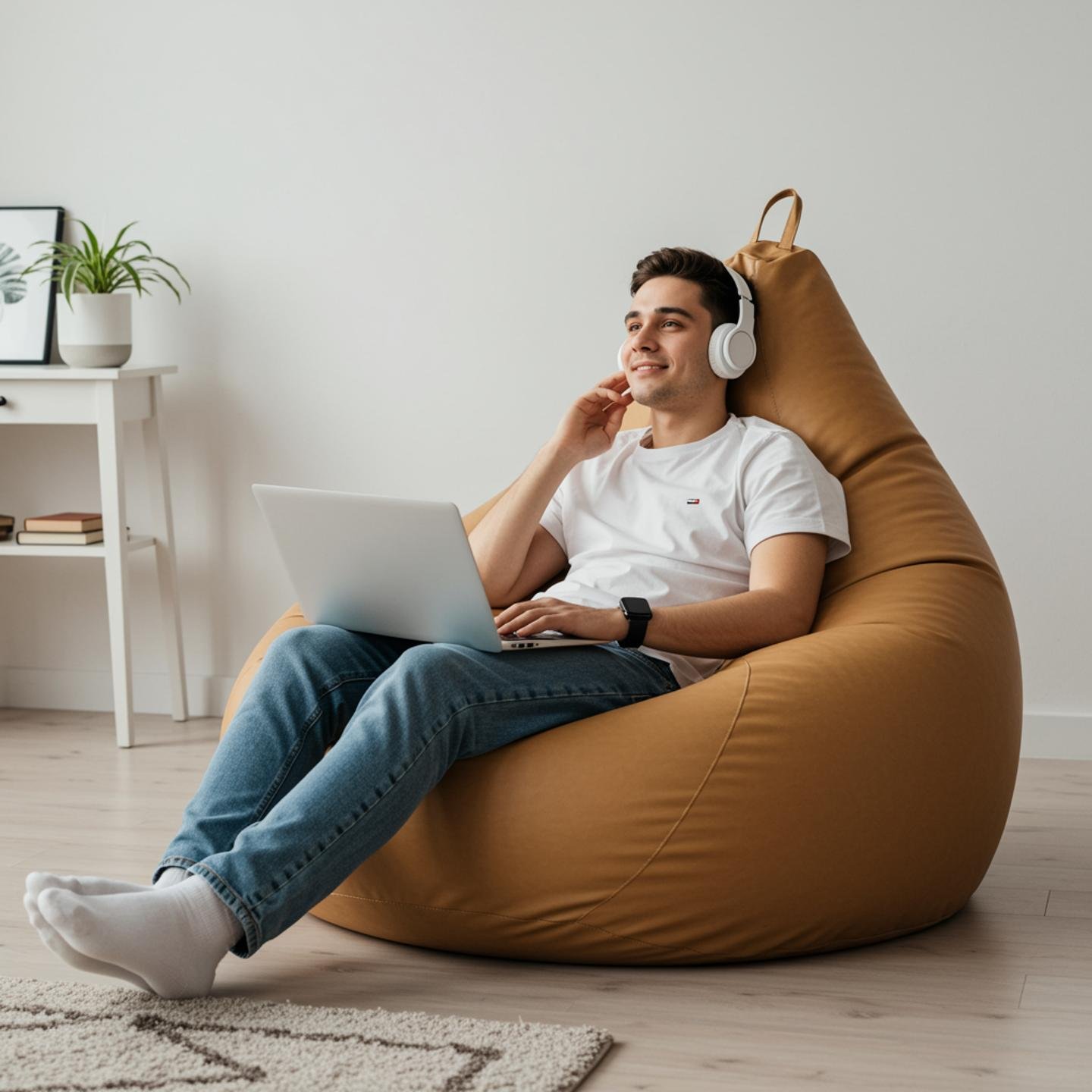 XXL Faux Premium Leather Bean Bag Teardrop, Filled with Beans(Tan) - Capacity: Upto 5 Ft Height, 70 Kg Weight, Bean Bags for Living Room, Balcony & Outdoor Use